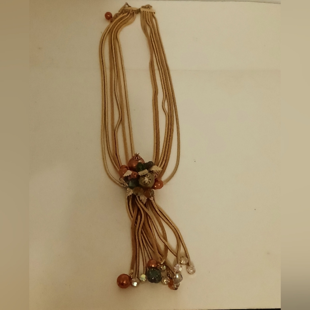 Alice Caviness Unsign Vintage Mesh Tassel Imitation Pearl Six Strand Neclace